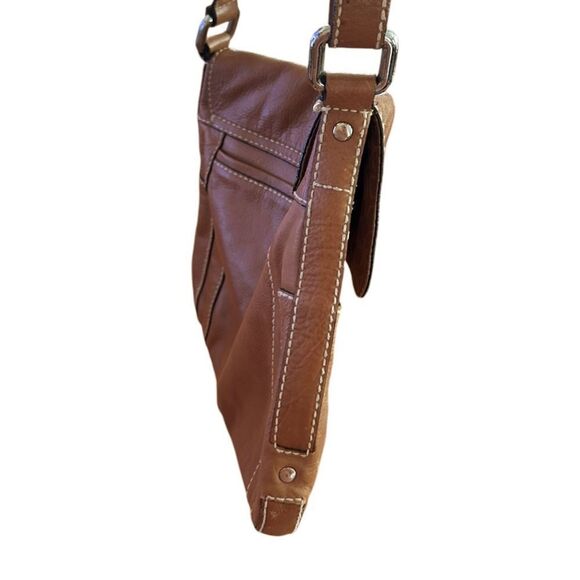 FOSSIL Womens Explorer Messenger Brown Distressed Leather Medium Fold Over Bag - Picture 4 of 8